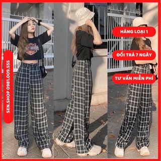 FS50K_Quần Caro Ống Rộng Nữ Màu Đen Siêu đẹp