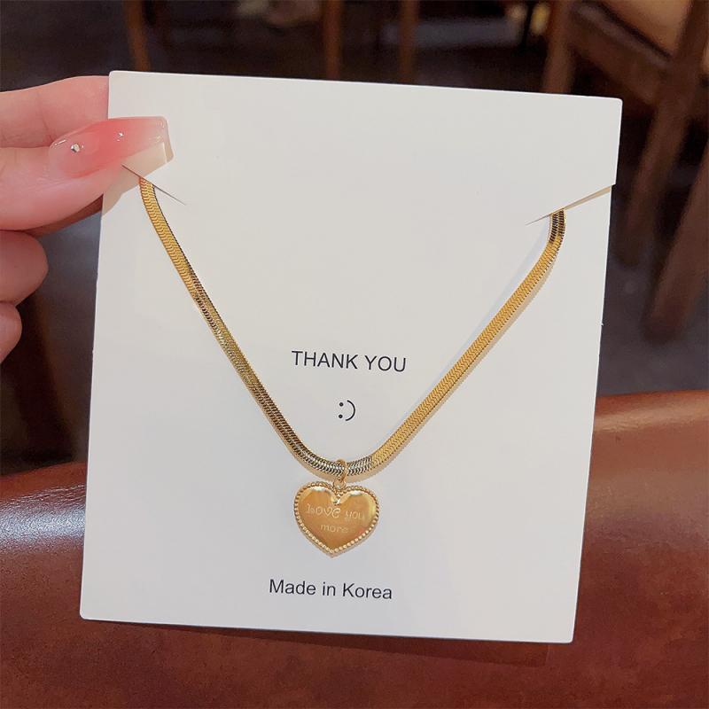 XiaoboACC Vòng cổ thép titan mạ vàng mặt trái tim phong cách Hàn Quốc - 40cm + 6cm