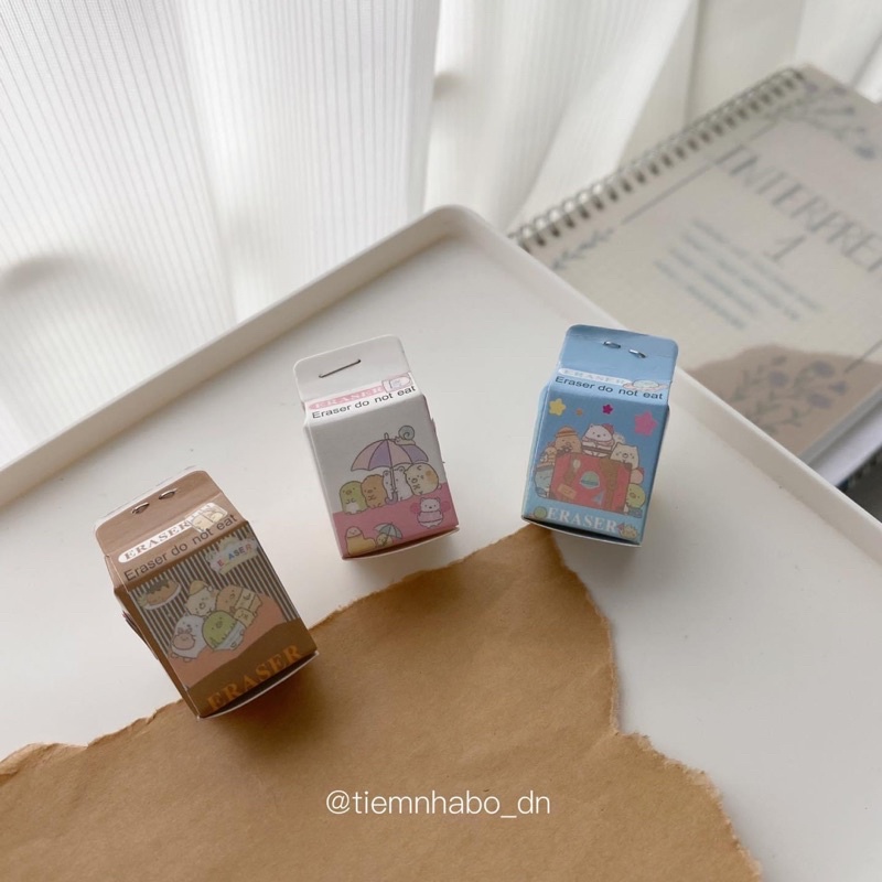 Tẩy gôm hoạt hình dễ thương vỏ hình hộp sữa