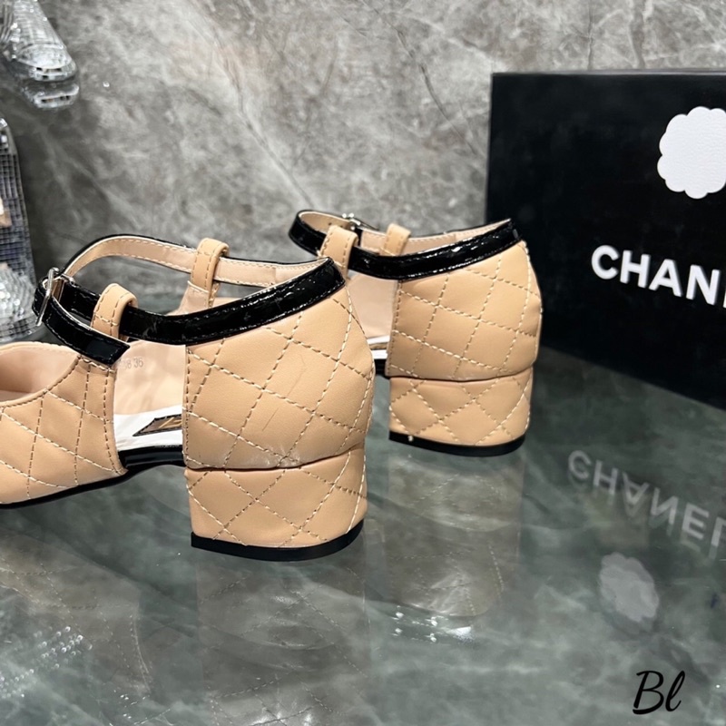 Sandal da trần chỉ mũi bóng hàng mới fullbox gót vuông 5cm