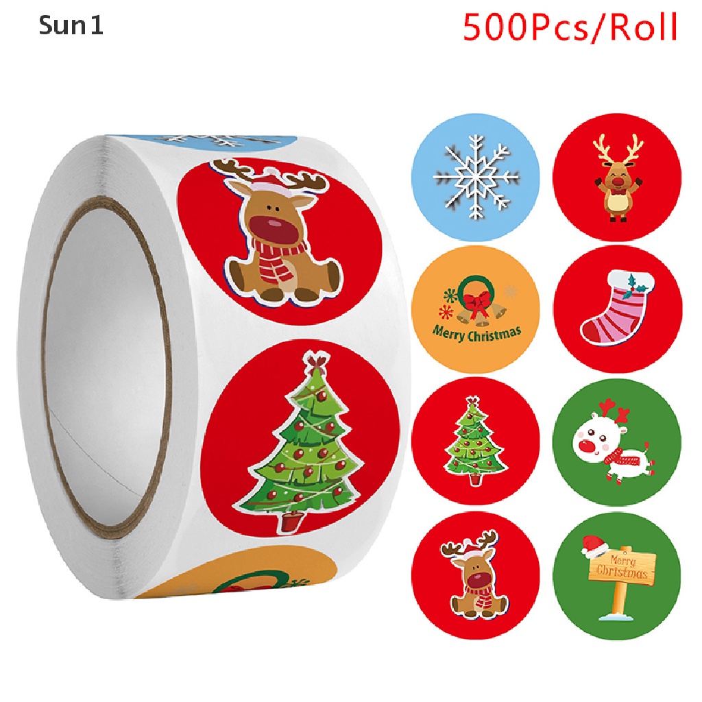 Cuộn 500 Nhãn Dán Trang Trí Túi Kẹo Họa Tiết Giáng Sinh Đáng Yêu 1 &gt;