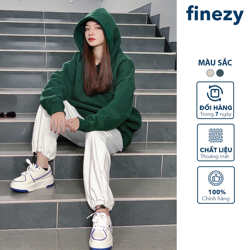 Áo hoodie nam nữ Unisex form rộng, vải nỉ bông cotton dày dặn, 2 màu trẻ trung, thêu logo Finezy