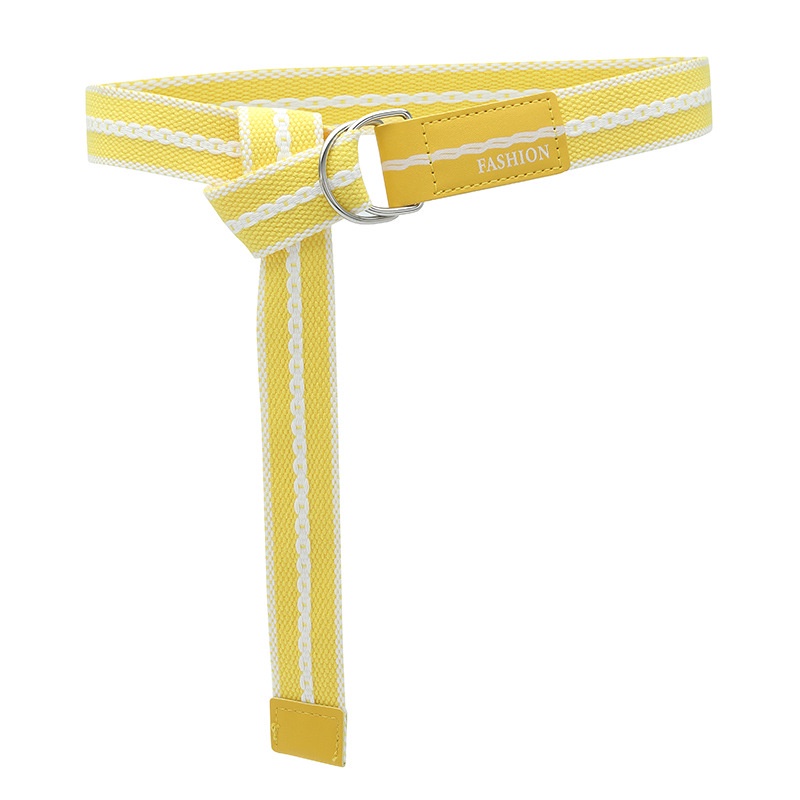 Thắt Lưng Vải Canvas Hai Vòng Khóa Dài Kẻ Sọc Màu Sắc Tương Phản Nghệ Thuật Cho Nữ