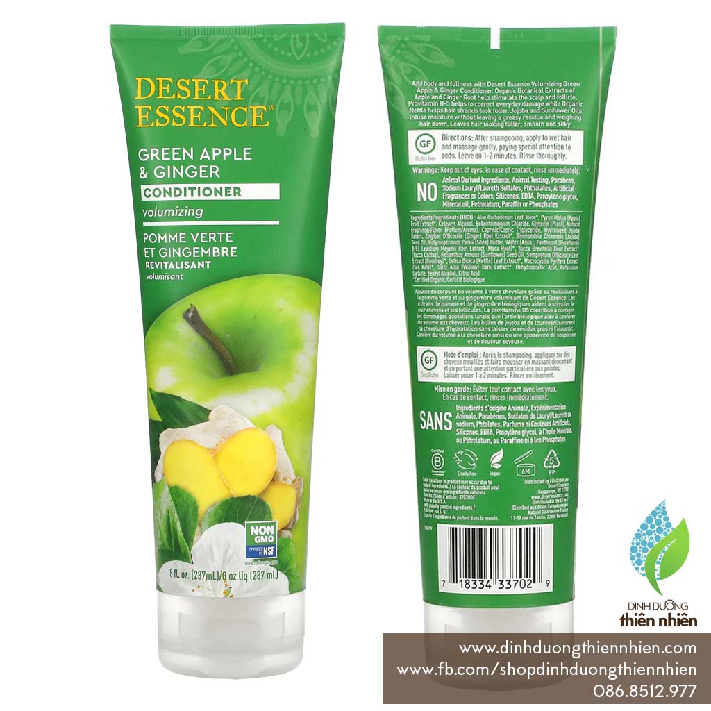 Dầu Gội Dầu Xả Desert Essence Organic Shampoo, Giúp Tóc Dày, Hương Táo & Gừng, 237ml