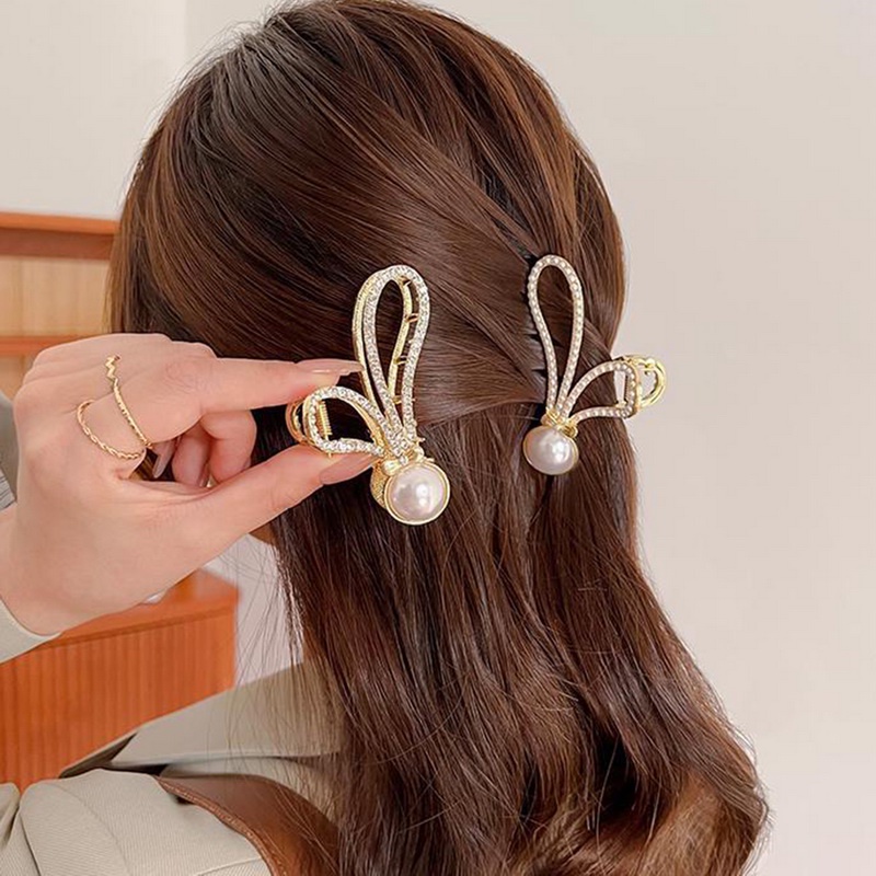Kẹp Tóc Hình Tai Thỏ Bằng Hợp Kim Đính Ngọc Trai Phong Cách Hàn Quốc Thanh Lịch Dành Cho Nữ timetunnel