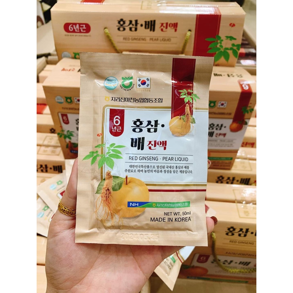 NƯỚC HỒNG SÂM LÊ- TÁO RED GINSENG PEAR HÀN QUỐC HỘP 30 GÓI X 50ML
