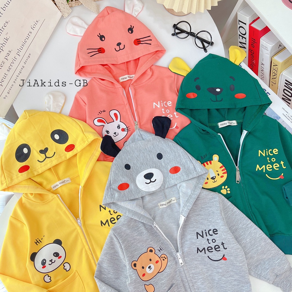 Áo Khoác Dài Tay Vải Da Cá MINKY MOM Chủ Đề Động Vật Nice To Meet You Cho Bé AN-03