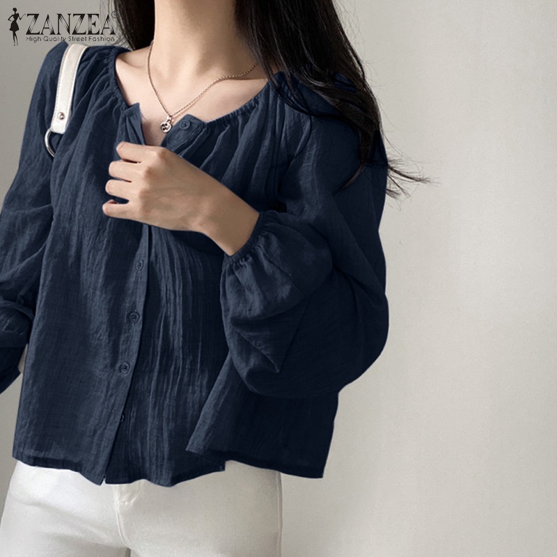 ZANZEA Áo Kiểu Dài Tay Phối Nút Thời Trang Nữ Tính