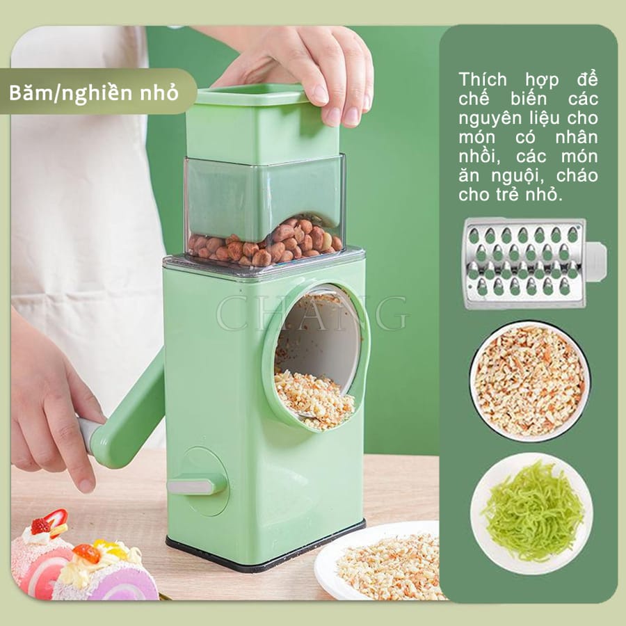 Máy Thái Lát Rau Củ Đa Năng Kèm 6 Lưỡi Dao Cắt - Thái Lát Bào Cắt Củ Quả