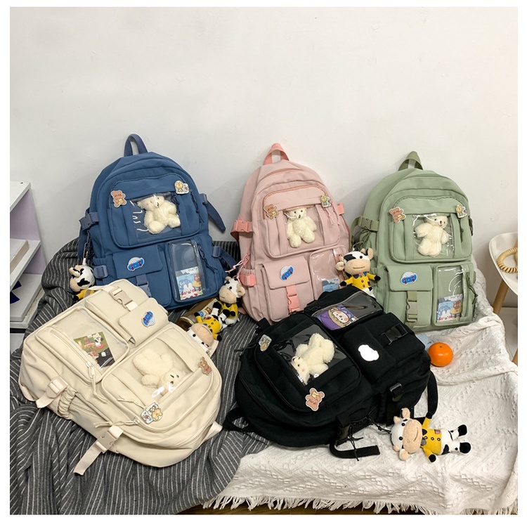 Balo đi học, đi chơi hai túi trong dễ thương,tặng kèm móc khóa, size 31x42, chất fabric