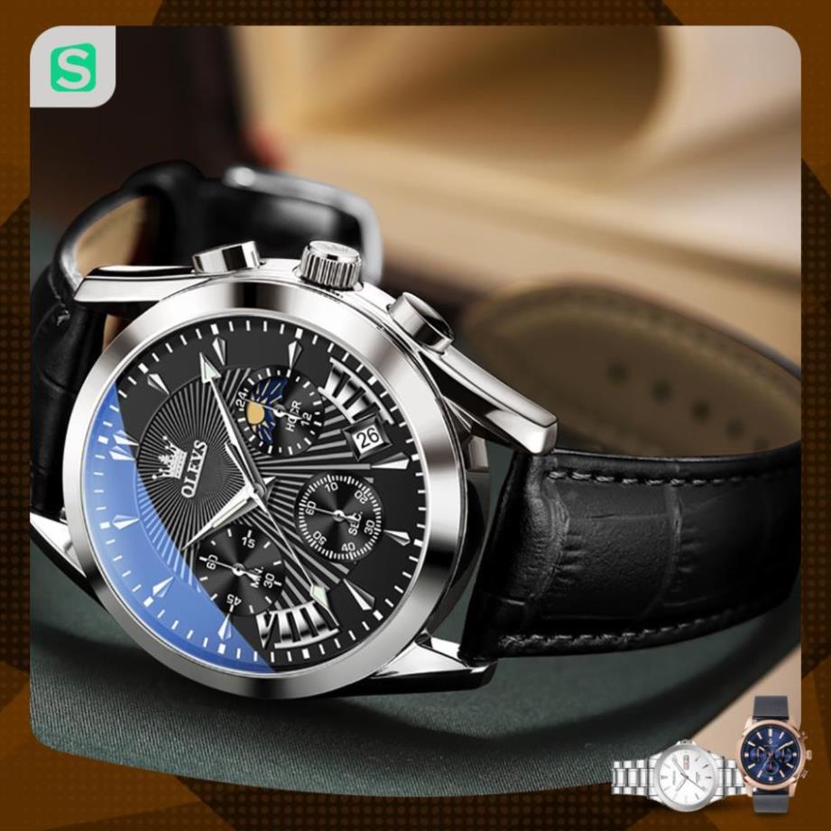 Đồng hồ nam chính hãng OLEVS 2876 dây da bò Chống thấm nước sâu hiệu ứng phát sáng