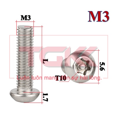 Bulong chỏm cầu hoa thị có nhụy inox 304 M3