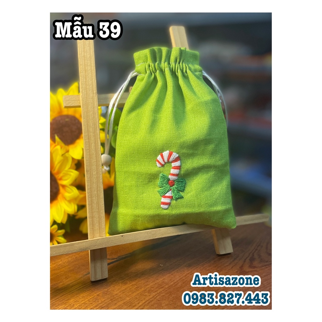 Túi vải thêu dây rút Noel, hình thú  - 01 chiếc -