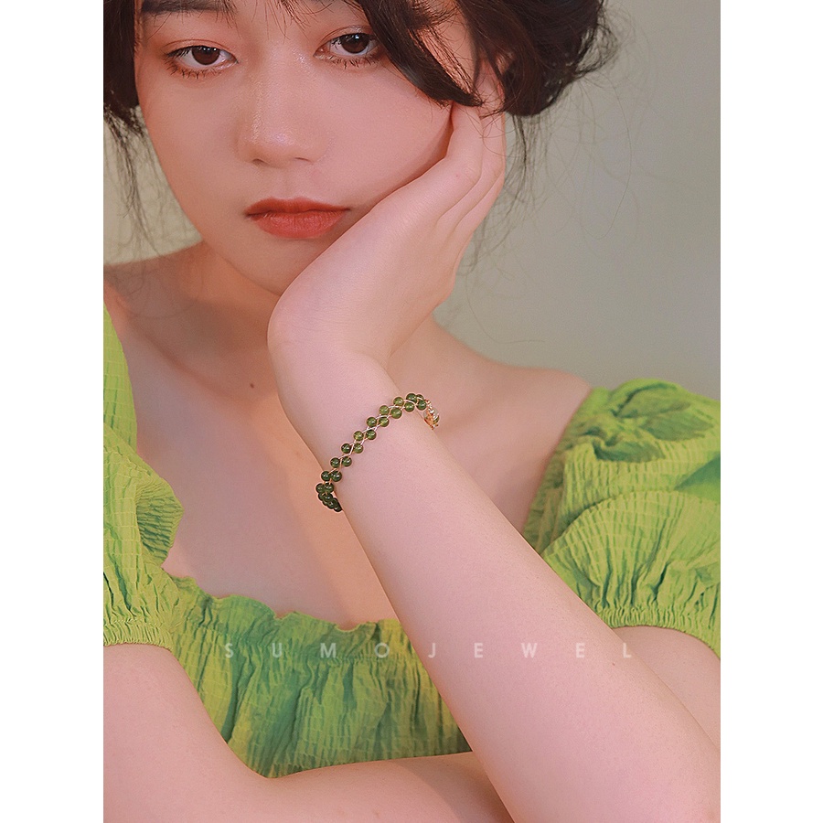 Hàng Mới Về [Hàng Mới Về] Vòng Tay Dây Bện Đính Hạt Phong Cách Retro Đơn Giản Cho Nữ