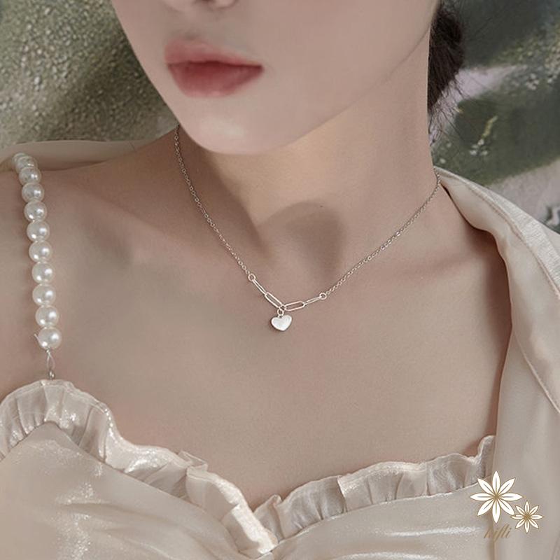 Vòng cổ Mạ Bạc 925 Mặt Hình Trái Tim Đính Đá Pha Lê Thời Trang Cho Nữ