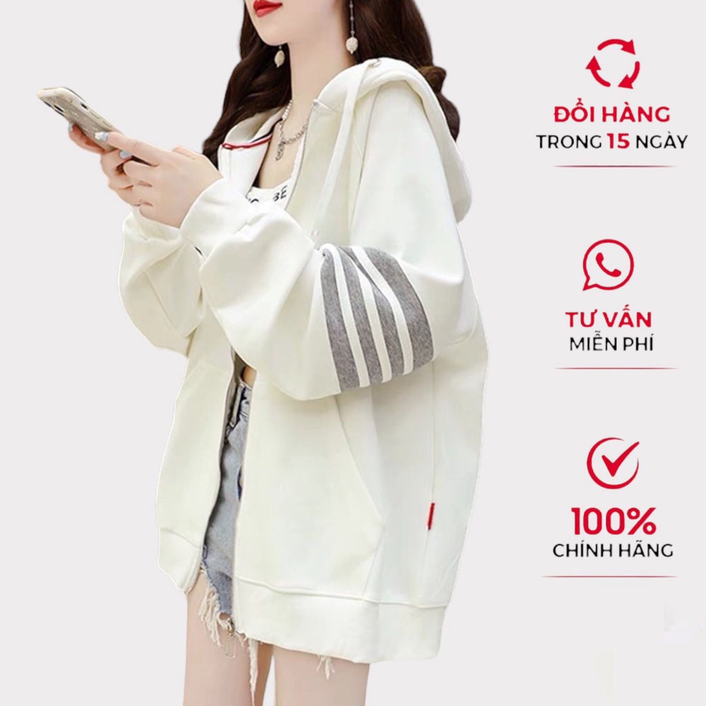 Áo khoác hoodie cardigan có khóa HDK63 phối viền tay 3 màu, Áo nỉ Thu Đông hot trend mới nhất 2022
