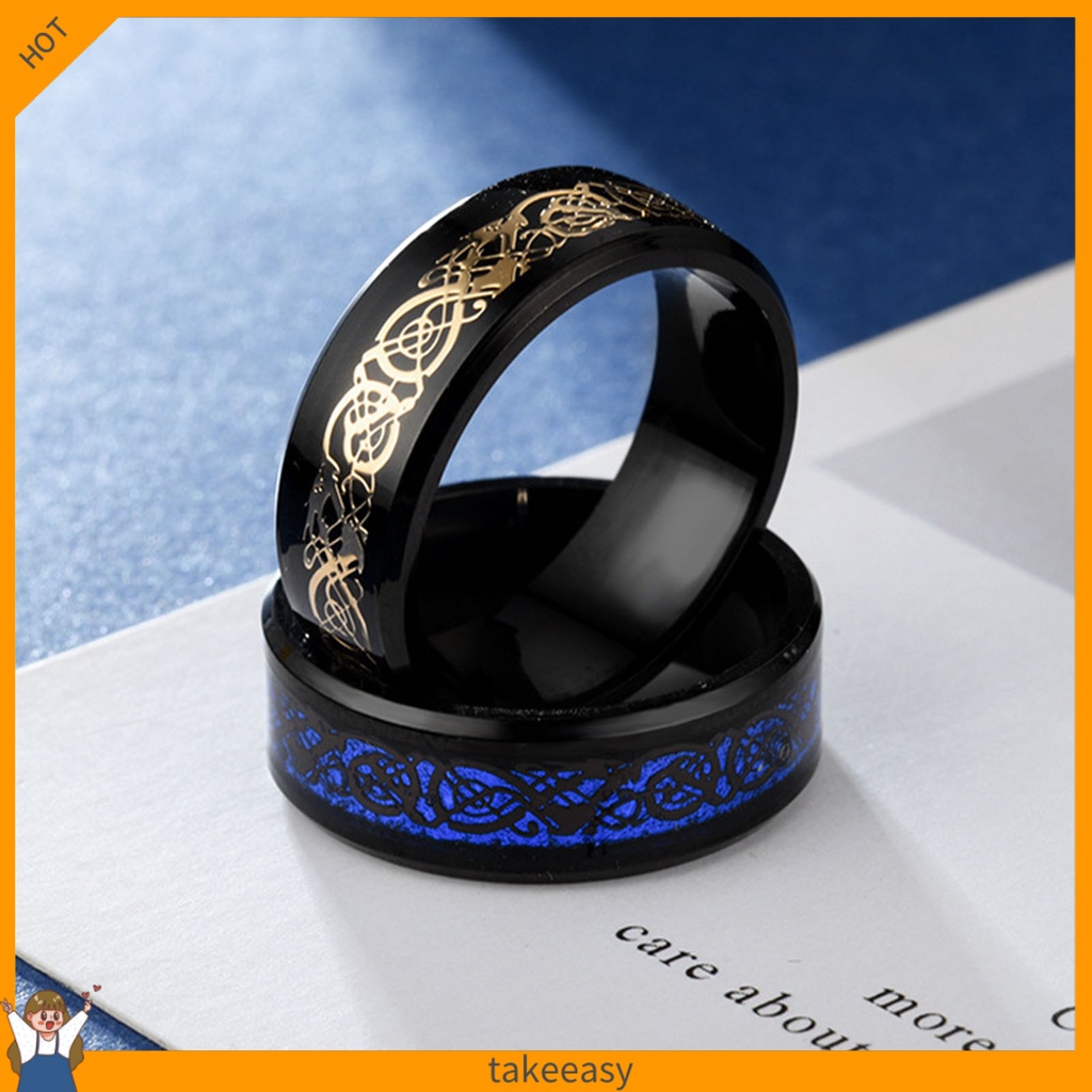 Nhẫn in hình rồng phản quang thời trang cá tính cho nam