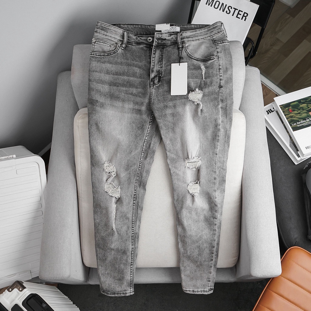 Quần jean nam vnxk màu đen tuyền co giãn Zr ống côn