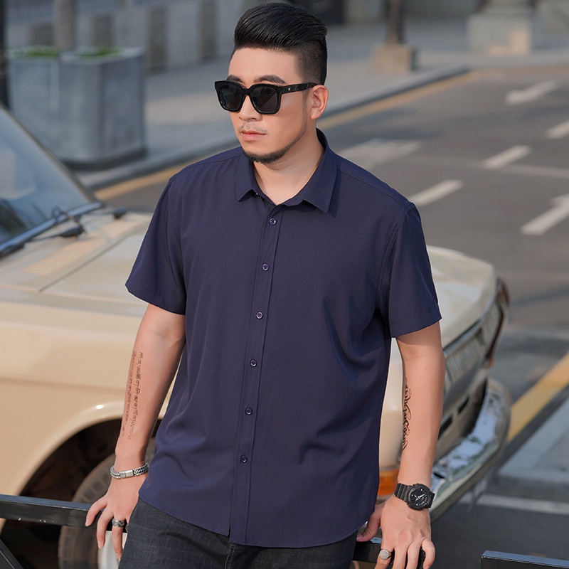 Áo Sơ Mi Đen Tay Ngắn Dáng Rộng Có Size Lớn 60-175KG Thời Trang Mùa Hè Cho Nam Giới
