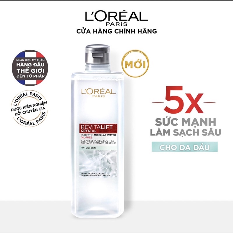 Nước Tẩy Trang Loreal Revitalift Crystal Purifying Micellar Water Dành Cho Da Dầu 400ml