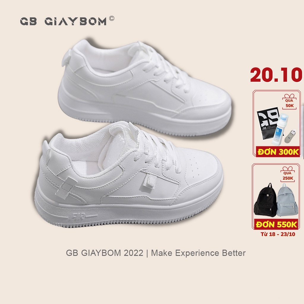 Giày Sneaker Nữ Đế Cao Giày BOM Basic Êm Chân Thích Hợp Đi Học, Chơi Màu Trắng Vàng Mới Nhất giayBOM GB Classics B1800