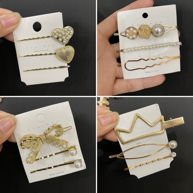 Set kẹp tóc kim loại đính hạt