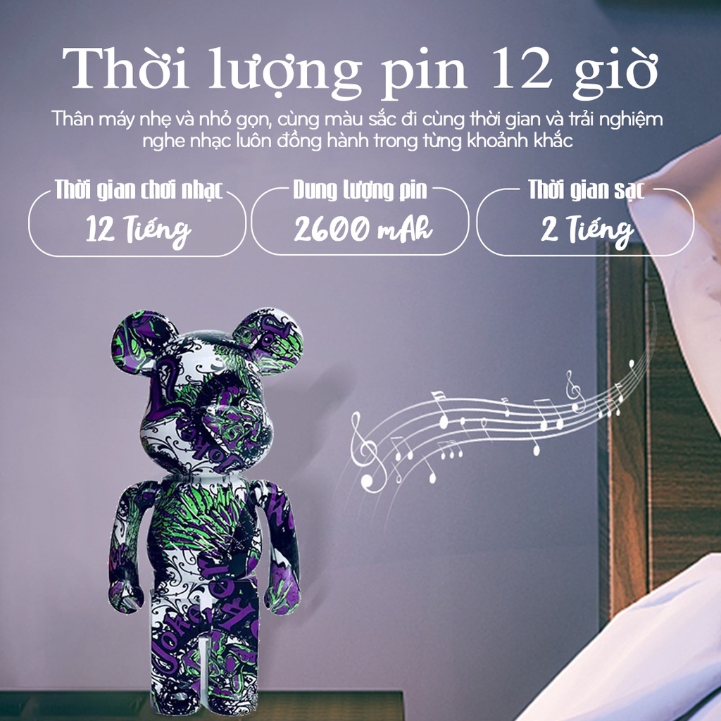 Loa Bluetooth Hình Gấu Bearbrick - Âm Thanh To - Bass Trầm Ấm - Thích Hợp Trang Trí Decor Bàn Làm Việc, Phòng Khách