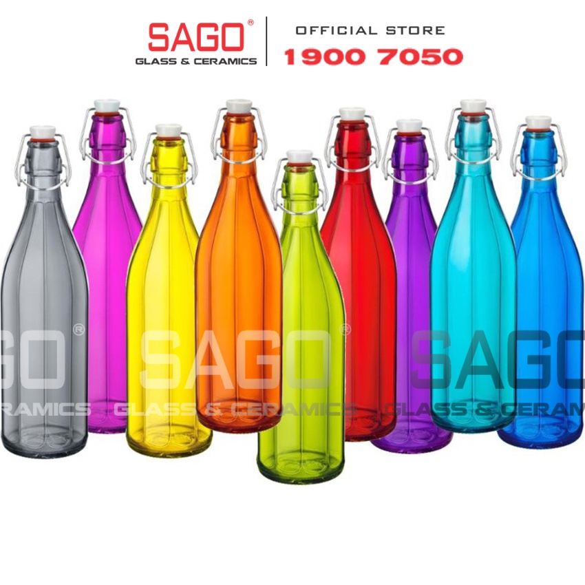 Chai Thủy Tinh 1000ml Nắp Gài nhiều màu