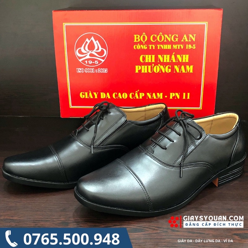 Giày da nam công sở PN11, đế Pu chống mòn siêu bền, phong cách sang trọng Màu đen mã PN11