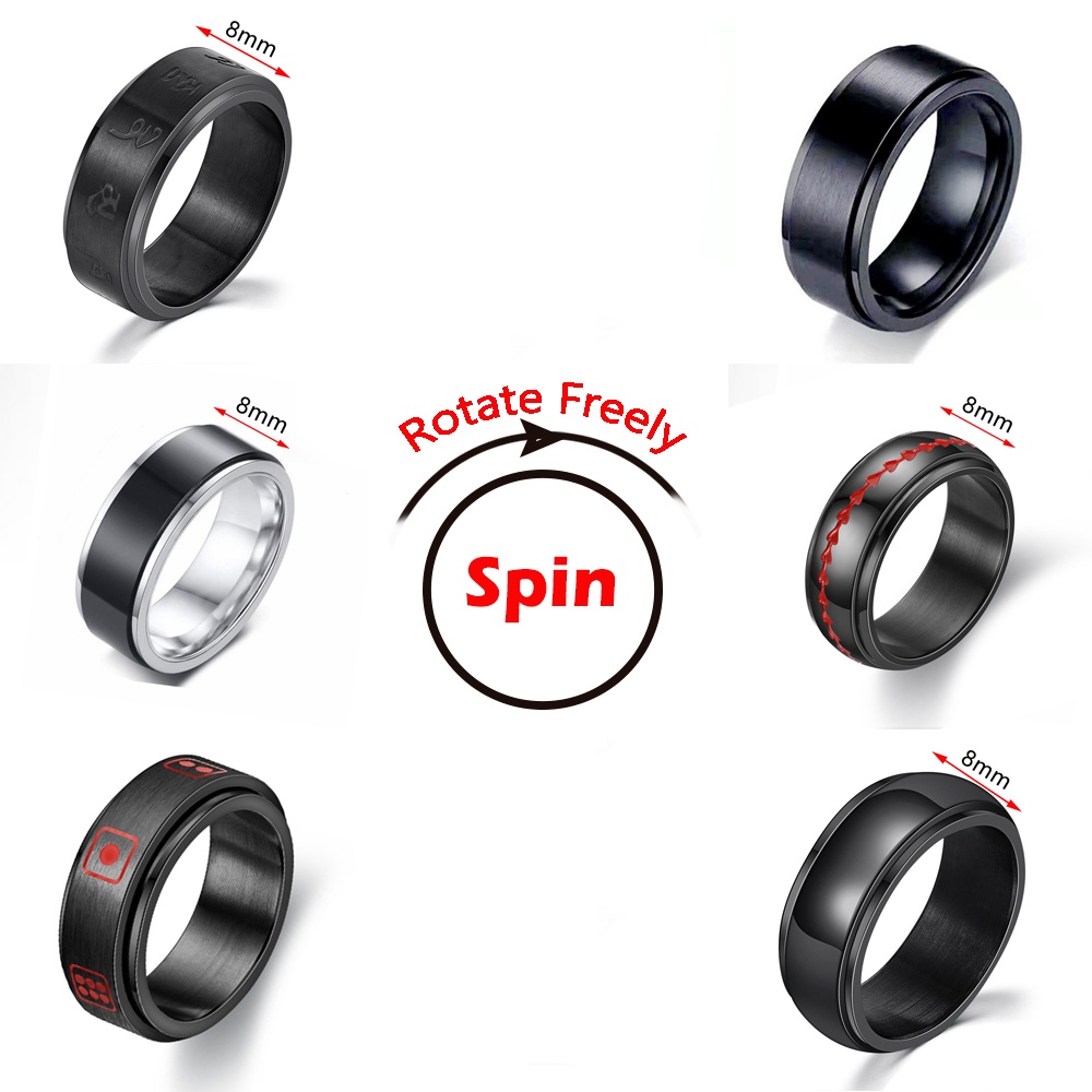 Nhẫn inox Con Quay Đồ Chơi Fidget Spinner MàU Đen BằNg ThéP Titan 8mm ThờI Trang Cho Nam Nữ