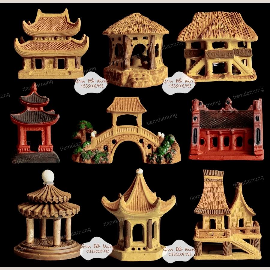 Tượng Mô Hình Nhà gốm sứ hồng sa nhiều dáng trang trí hòn non bộ tiểu cảnh