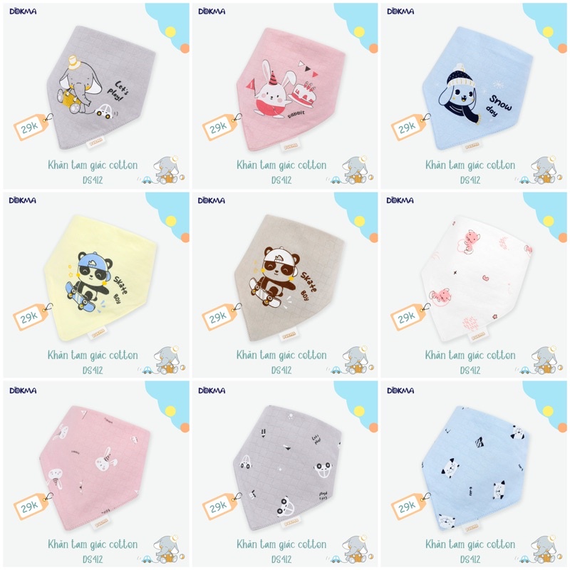 Khăn yếm tam giác cotton Dokma cho bé