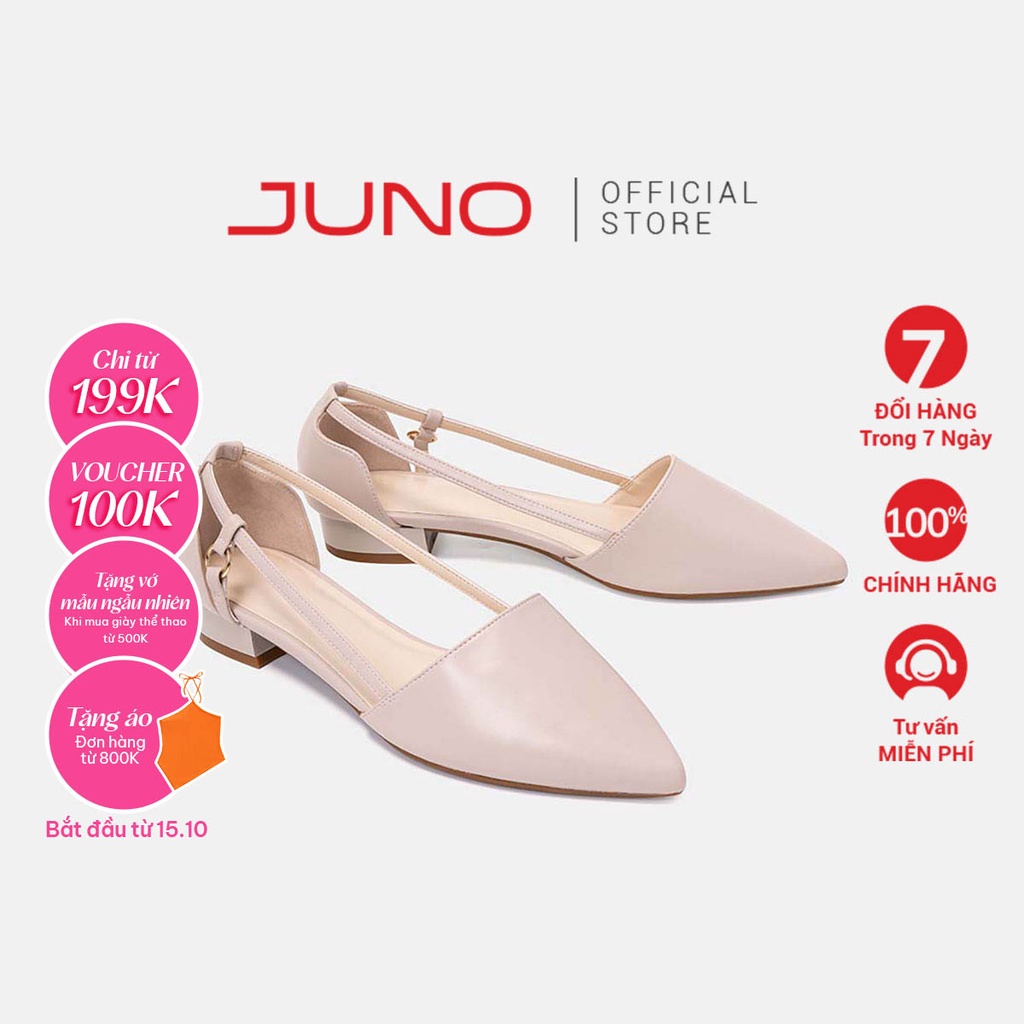 Giày Búp Bê Nữ 3cm Thời Trang Mũi Nhọn JUNO Da Trơn Khoét Eo BB03021