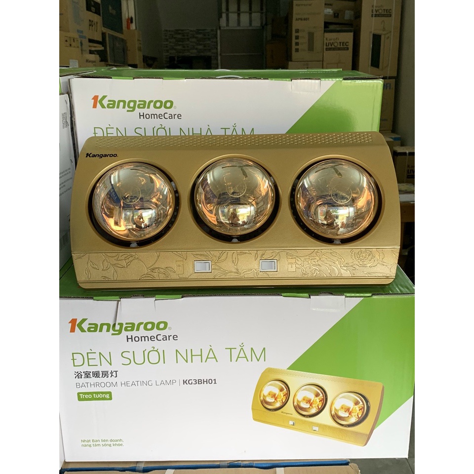 Đèn sưởi nhà tắm Kangaroo 2 bóng và 3 bóng KG247V & KG3BH01 -Chính hãng - Bảo hành 1 năm