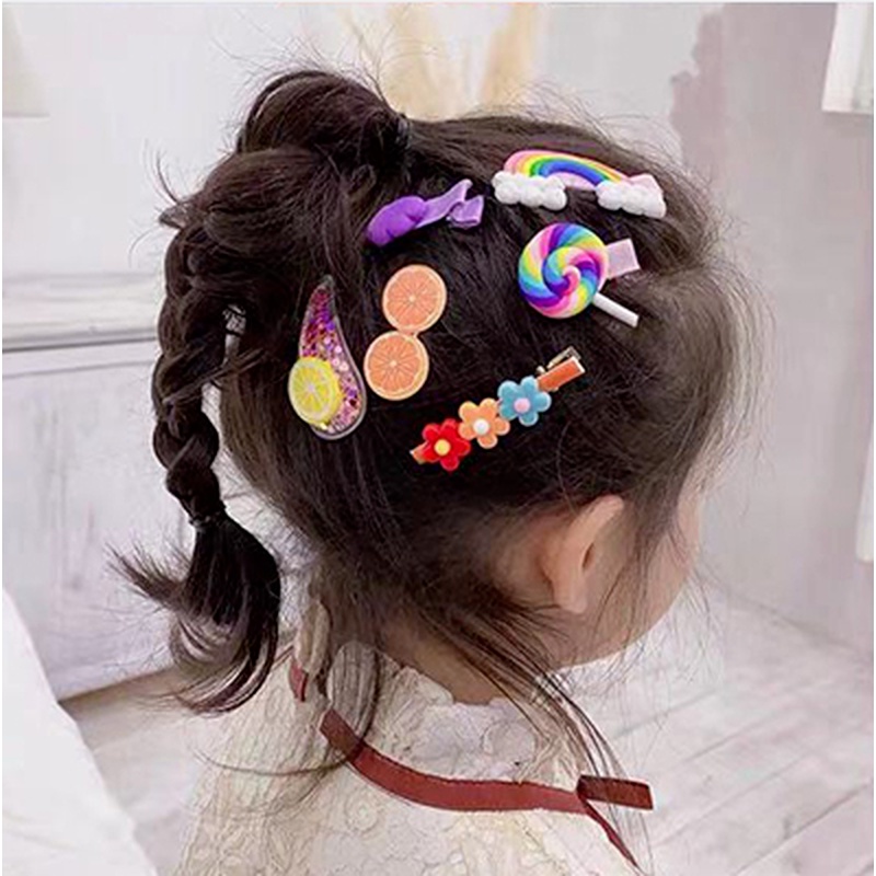 Set 14 Kẹp Tóc Hoa Hướng Dương / Dưa Hấu / Cầu Vồng Dễ Thương Cho Bé Gái