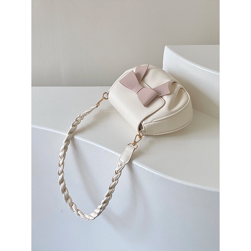 Túi Xách Đeo Vai Hình Tròn Cỡ Nhỏ Mềm Mại Đính Nơ Thời Trang Cho Nữ