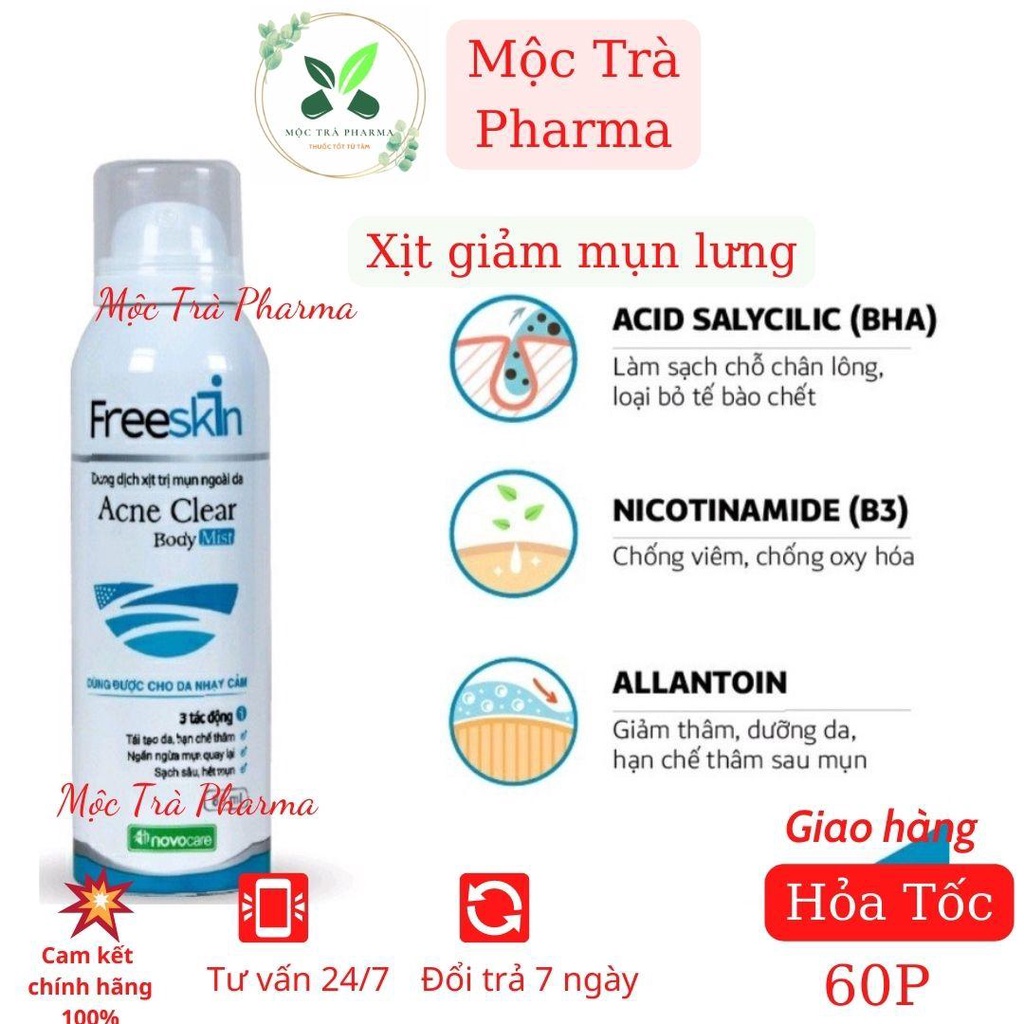 [CHÍNH HÃNG- BÁN CHẠY] Xịt Mụn Lưng, Ngực, Mông FreeSkin Chai 80ml, Giảm Mụn, Mờ Thâm, Sáng Da, Hàng