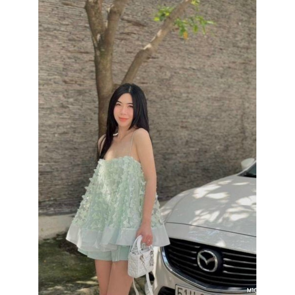 Set bộ nữ đi chơi cá tính, đầm babyboll 2 dây phong cách nhẹ nhàng dễ thương phối quần chất vải lưới cao cấp