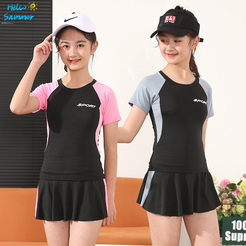 Bộ Đồ Bơi Tay Ngắn Chống Nắng Dành Cho Bé Gái 9-13 Tuổi