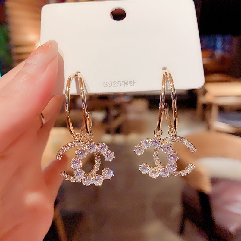 Khuyên Tai Kim Bạc Đính Kim Cương Cao Cấp Phong Cách Hàn Quốc Thời Trang Cho Nữ