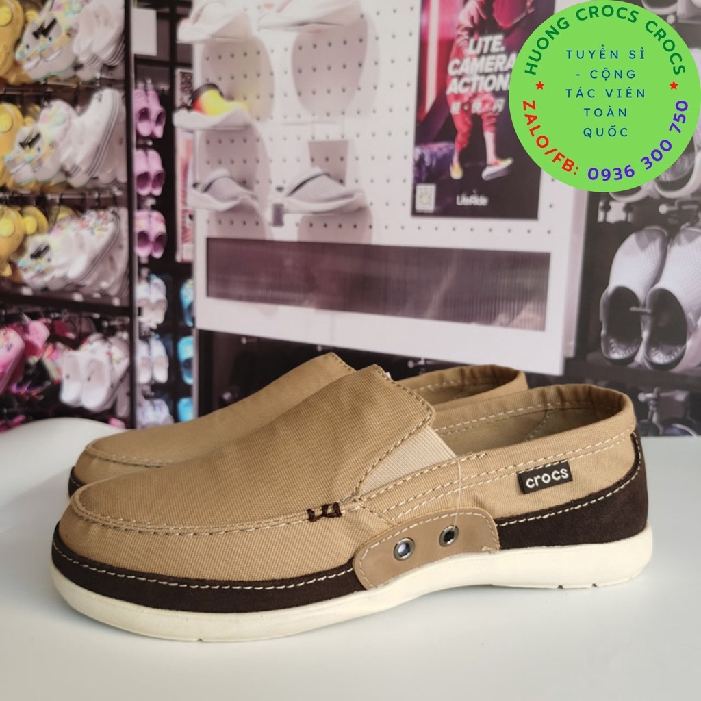 GIÀY LƯỜI VẢI THÔ CROCS WALU CANVAS CHO NAM MÀU KHAKI