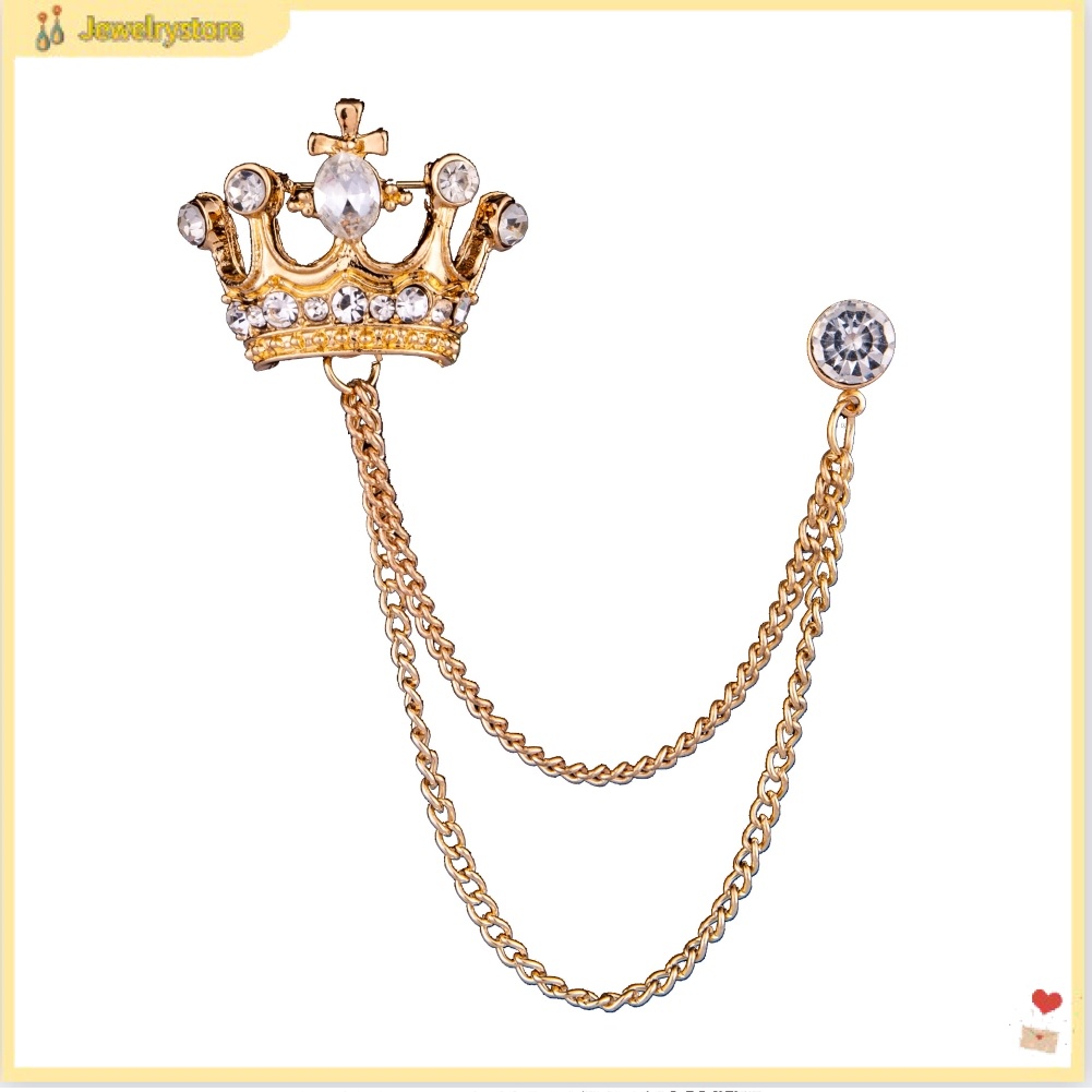 Ghim cài áo hình vương miện phối dây xích thời trang cho nam nữ