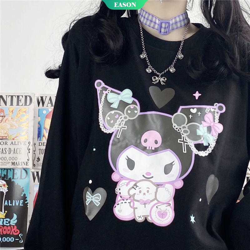 Áo Thun Harajuku Nhật Bản Tay Dài Dáng Rộng Mềm Mại In Họa Tiết Sanrio Kulomi Dễ Thương Thời Trang 2022 Cho Nữ