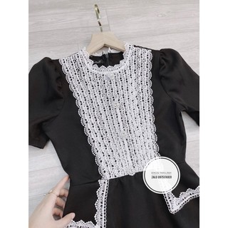 ⚡BÁN SỈ⚡Đầm nhung đen phối ren trắng