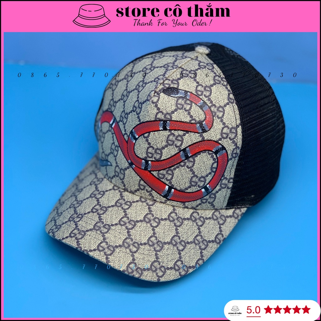 Nón kết GUCI in hình con rắn dài thời trang, Mũ lưỡi trai thêu hình con thú siêu đẹp