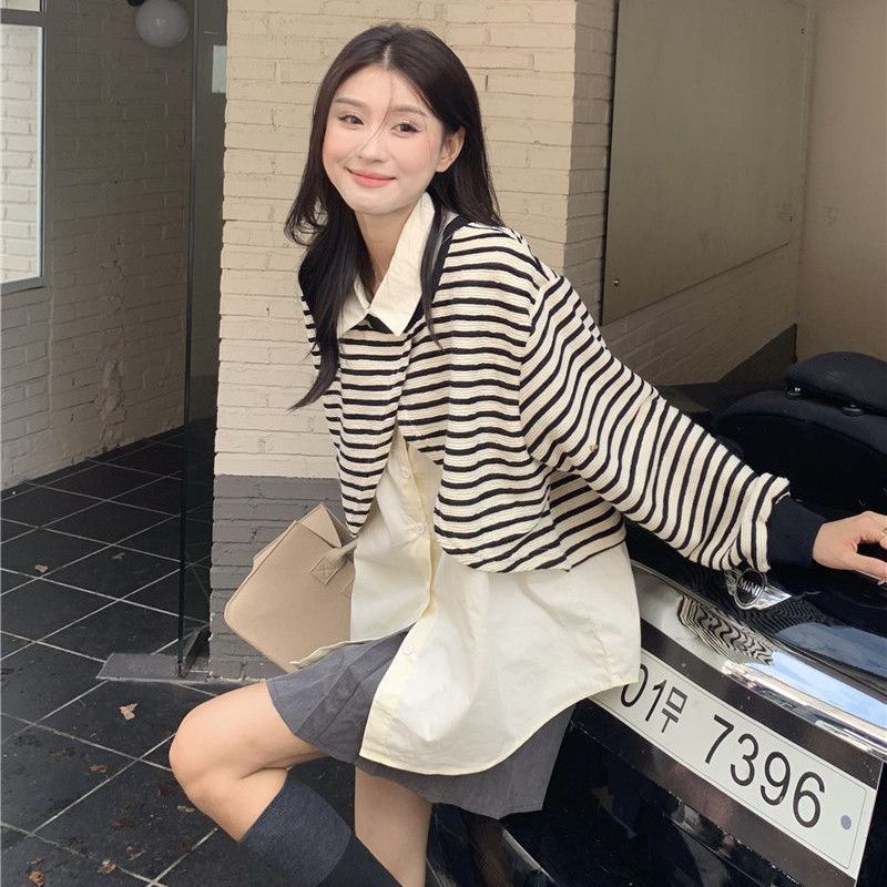 Hàng Có Sẵn Áo Thun polo Tay Dài Dáng Rộng Giả Hai Lớp Mẫu Mới 2022