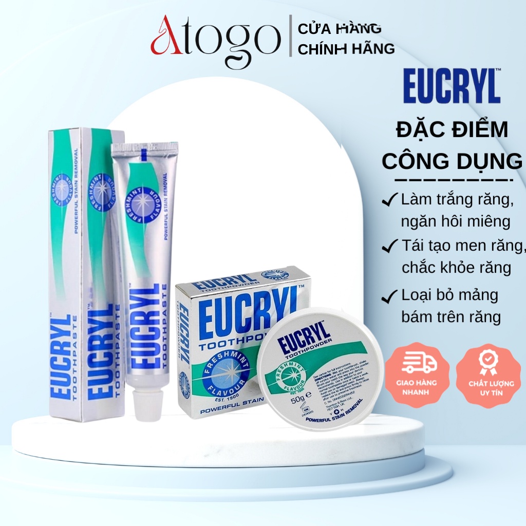 Combo Kem Đánh Răng Eucryl 62g + Bột Tẩy Trắng Răng Eucryl 50g