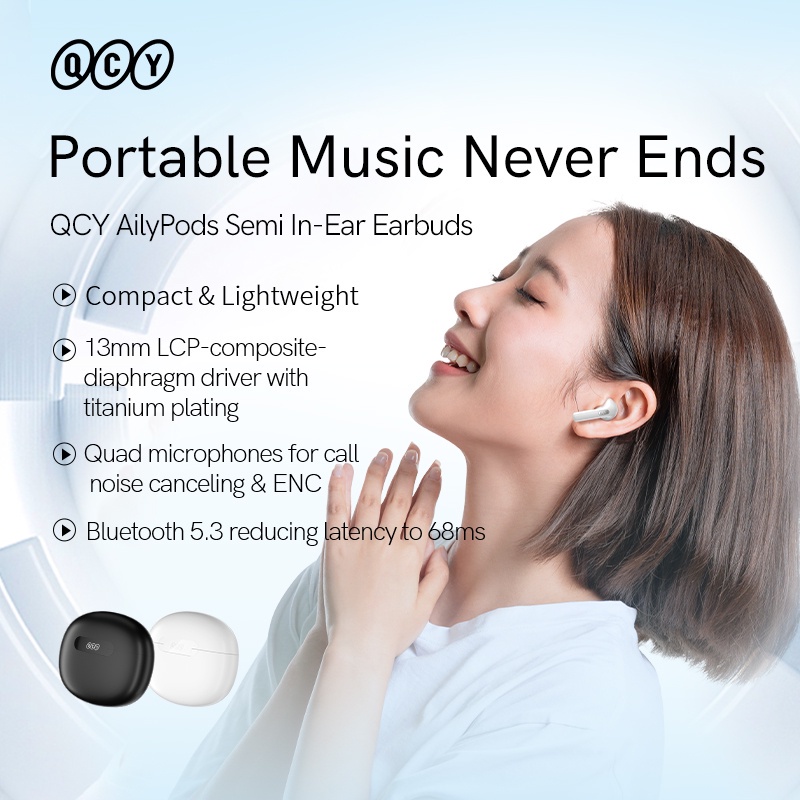 QCY Qy t20 Tai Nghe bluetooth 5.3 tws 68ms Âm Thanh Sống Động Chất Lượng Cao