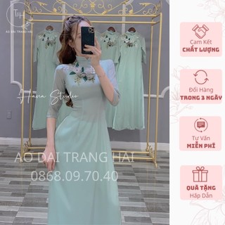 Bộ áo dài cách tân, áo dài đỡ lễ đẹp 4 tà von, hoa 3D nổi ở ngực tạo điểm nhấn,cổ cao 2cm