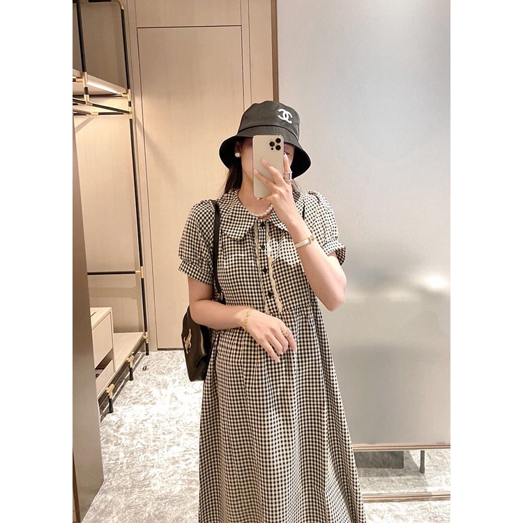 Váy đầm bầu kẻ caro sơmi thiết kế cho mẹ bầu công sở, dự tiệc phong cách trẻ trung lịch sự mới mùa hè.